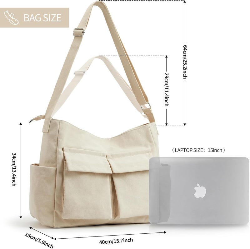 KALIDI FANCY FOREST KALIDI Canvas Tote Bag Messenger Bag, Large Crossbody Bag for Women or Men, Casual Canvas Shoulder Bag for College Work Daily - Image 4